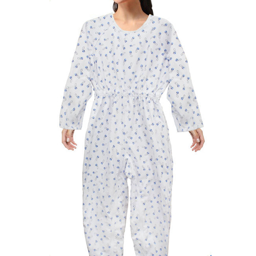 오픈메디칼치매환자용 지퍼형 환자우주복 블루꽃무늬 환자복